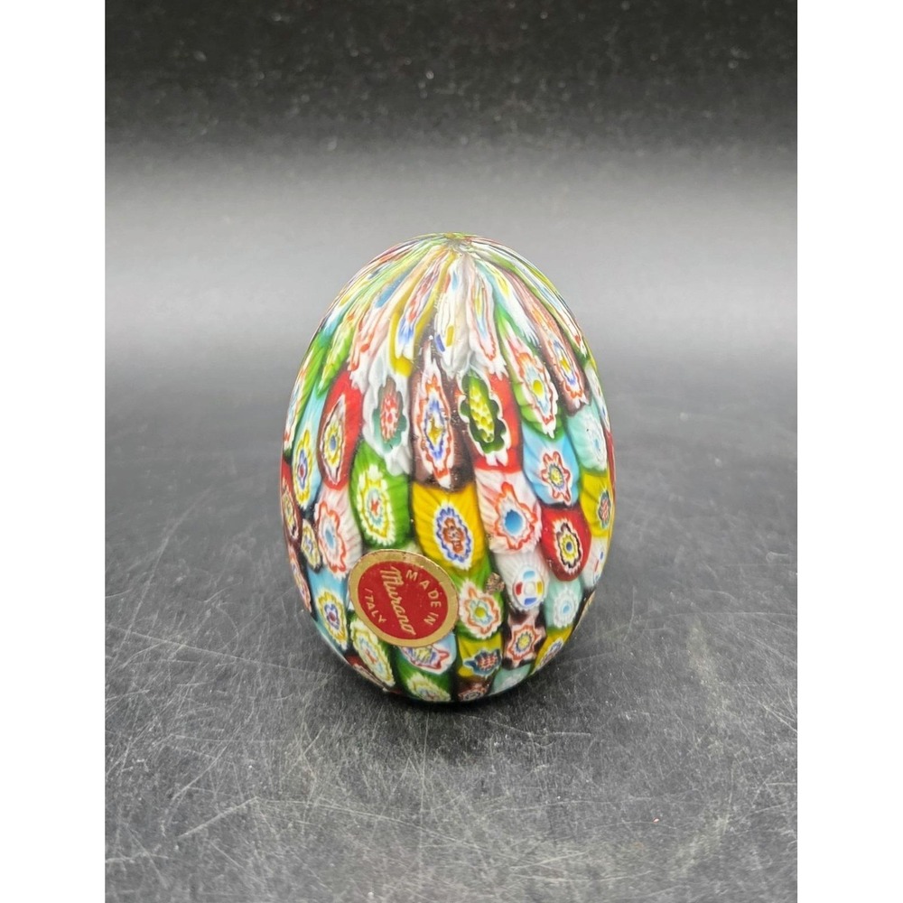 Vintage Murano‎ Art Glass Milifiore Satin Matte Paperweight Egg 3" Sticker